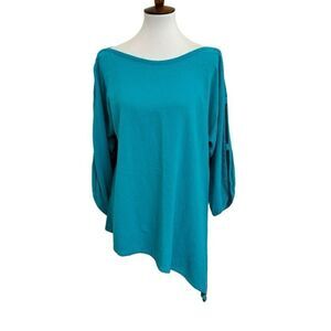 Oh My Gauze 100% Cotton Asymmetrical Tunic Top Turquoise Blue Size 2 = Large XL